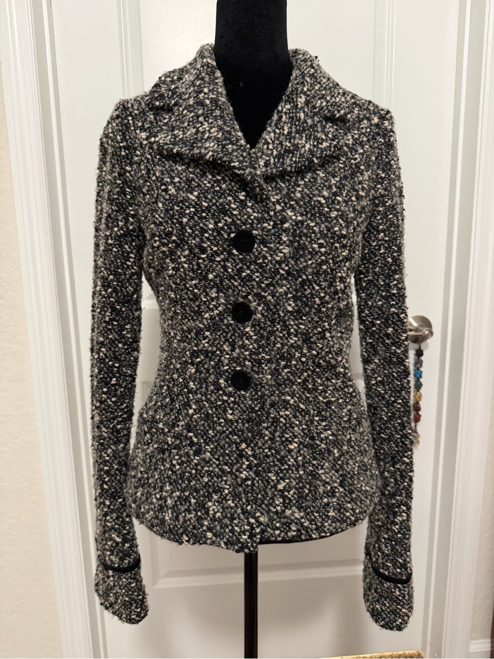 Vintage Nanette Lepore Y2K Wool Boucle Jacket M Velvet Collar Made USA